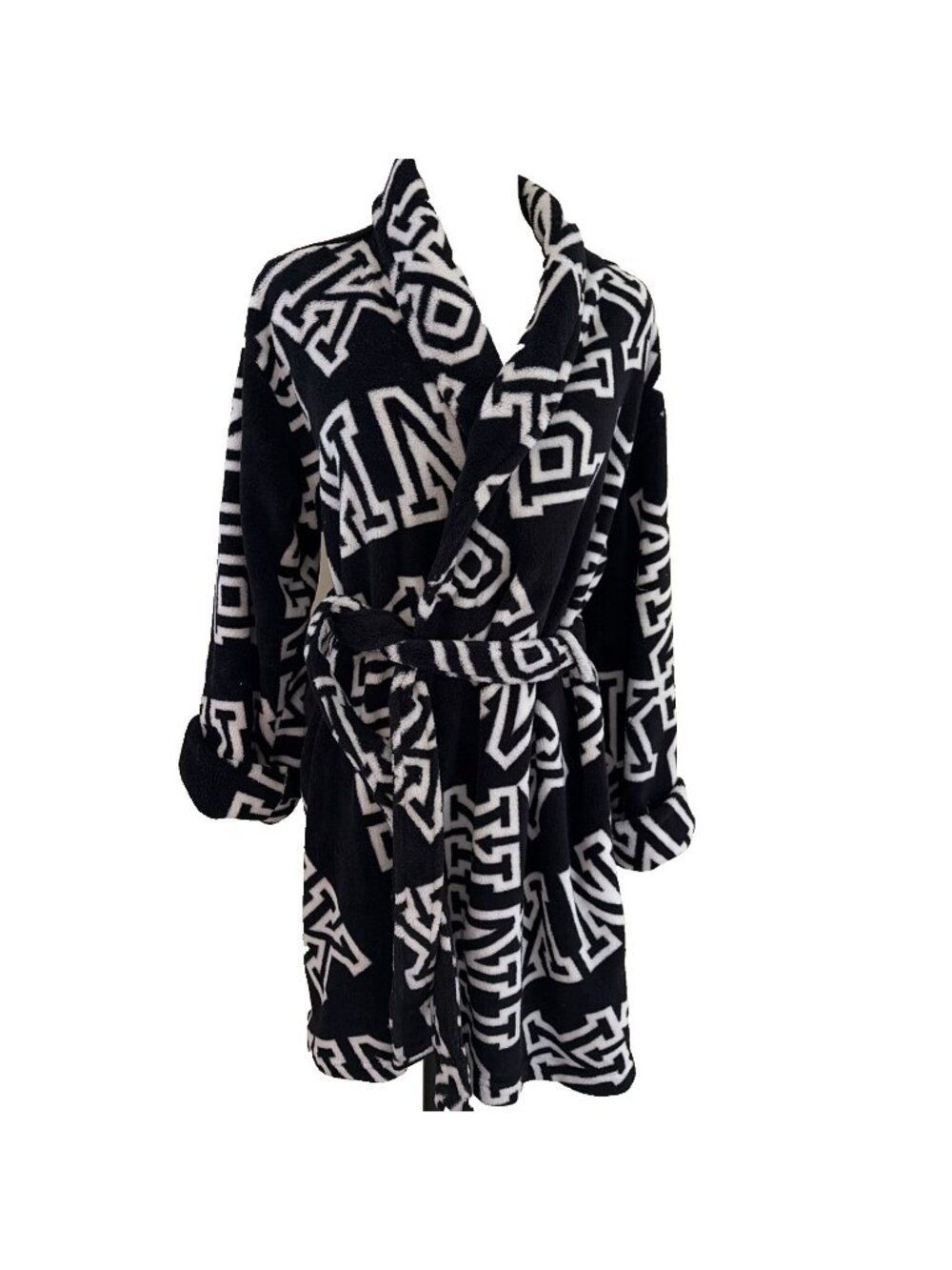 Victoria's Secret PINK Logo Plush Fleece Robe Size M/L Shawl Collar Cozy Soft